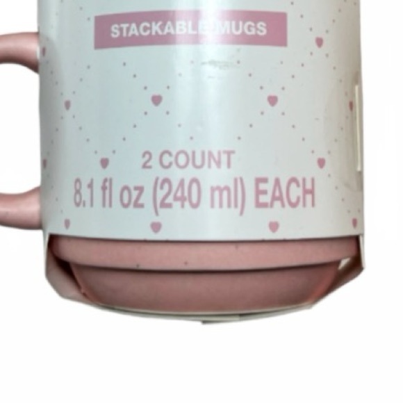 NWT Stackable Mugs Season of Love Pink Speckled Huge Kisses Set of 2 - Picture 9 of 13